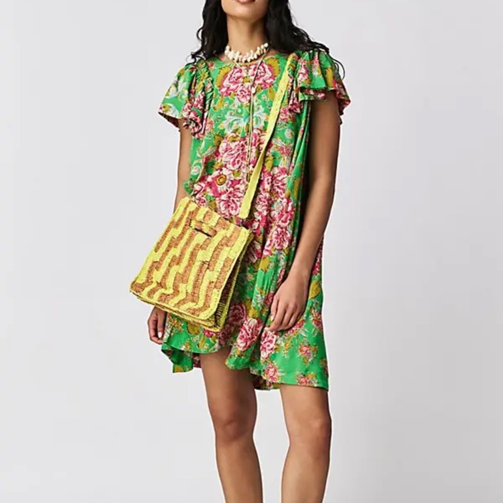 Free People Yara Floral Mini Dress in Spring Green Combo Size S